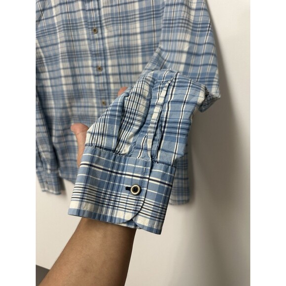 Untuckit Button Down Shirt Mens Medium Blue White Plaid Cotton Flannel - Picture 6 of 12